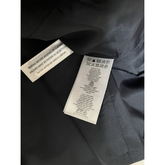 Michael Kors Blazer Womens 8 Navy 100% Linen Scrunch Sleeve Jacket Office Gold - Picture 4 of 8